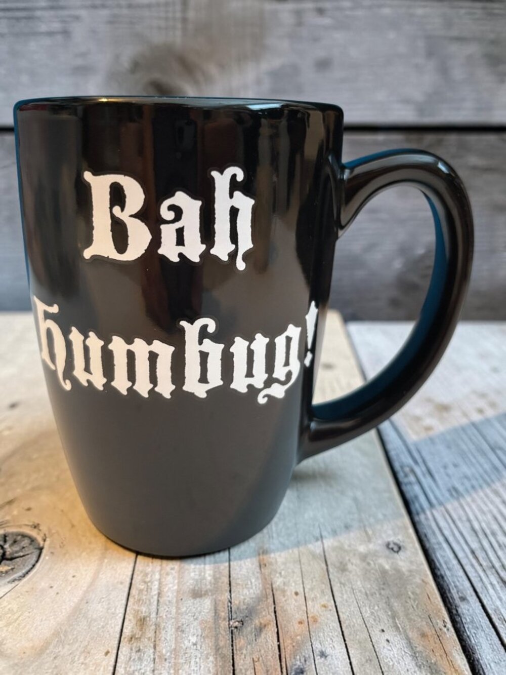 Bah Humbug Black Ceramic Coffee Mug Gothic Holiday Design 12 Oz